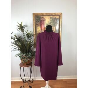 J.CREW Shift Dress Womens Size 4 Maroon Solid Elegant Party Ruffle Neck Back Zip